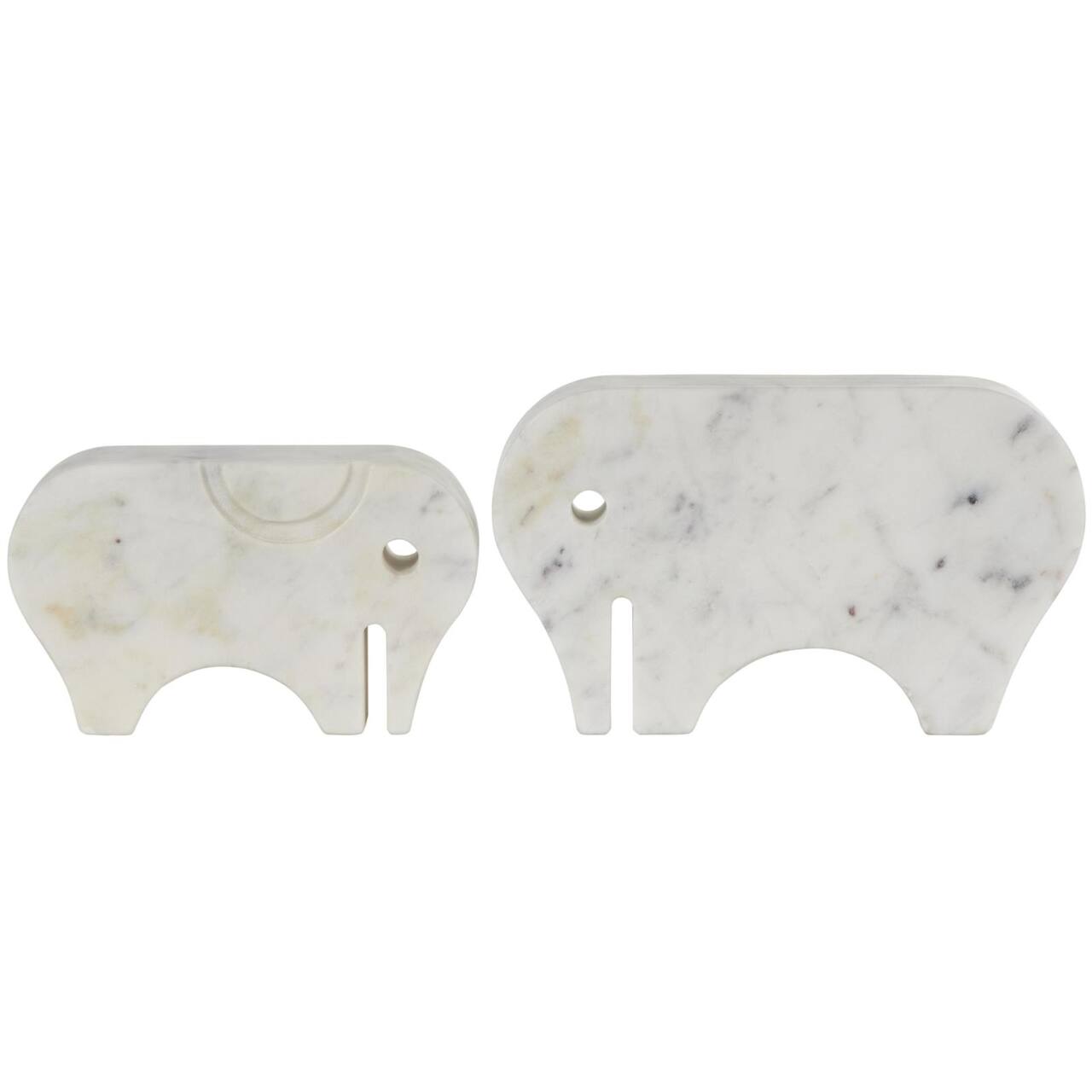 White & Gray Abstract Marble Elephant Sculpture Set